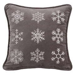 Whistler Gray Velvet Snowflake Throw Pillow, 18" x 18", 1PC