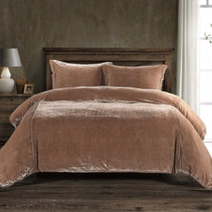 Stella Faux Silk Velvet Duvet Cover Set, Queen, Dusty Rose, 3PC