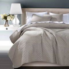 Anna Diamond Quilted Coverlet Set, Twin, Taupe, 2PC