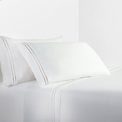 350TC Embroidered Stripe White Sheet Set, King, Taupe, 4PC
