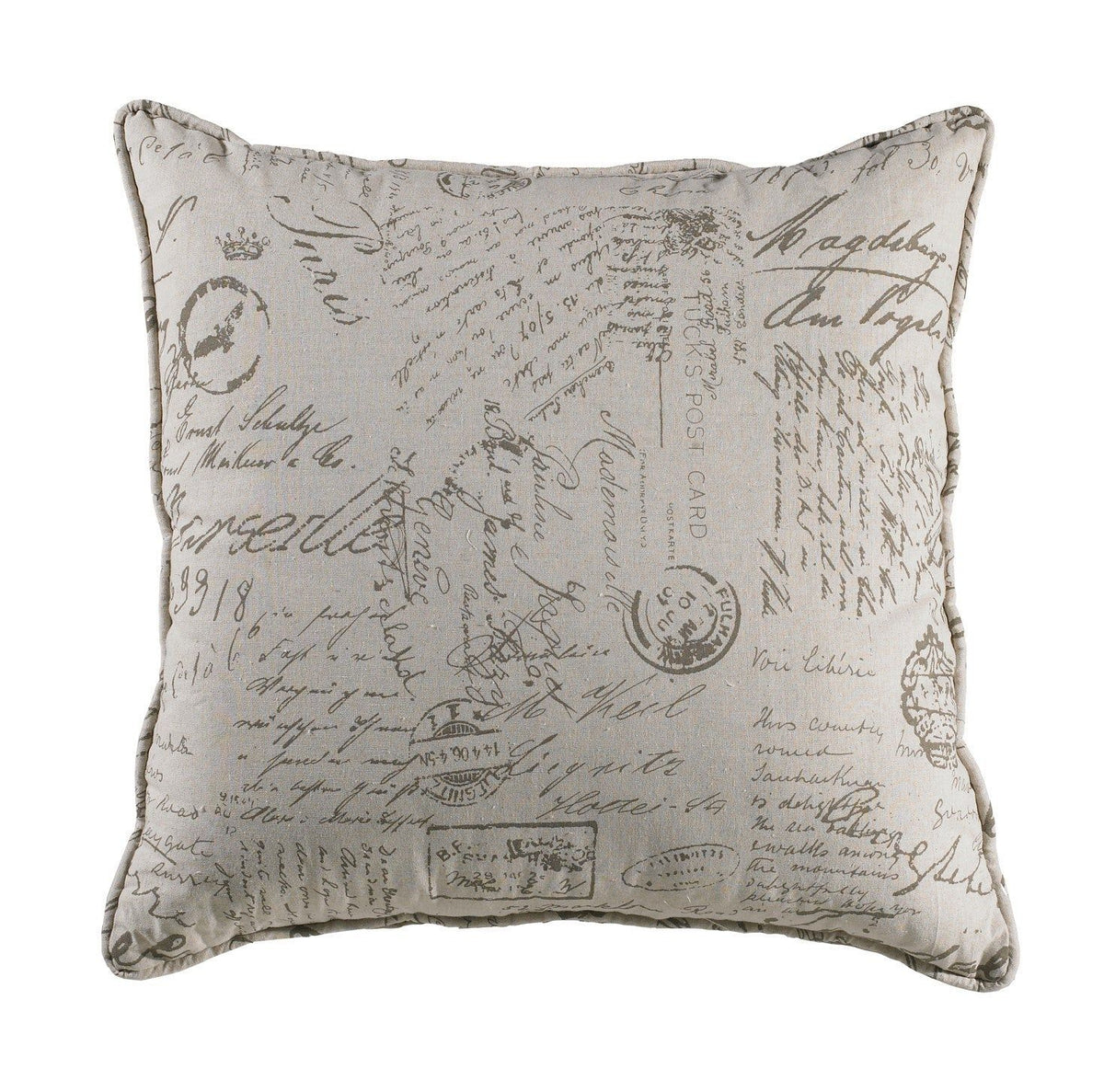 Fairfield Printed Script Linen Euro Sham, 27" x 27", 1PC