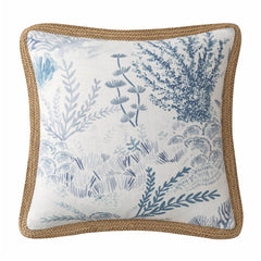 Oceania Jute Trim Square Pillow, 20" x 20", Blue, 1PC