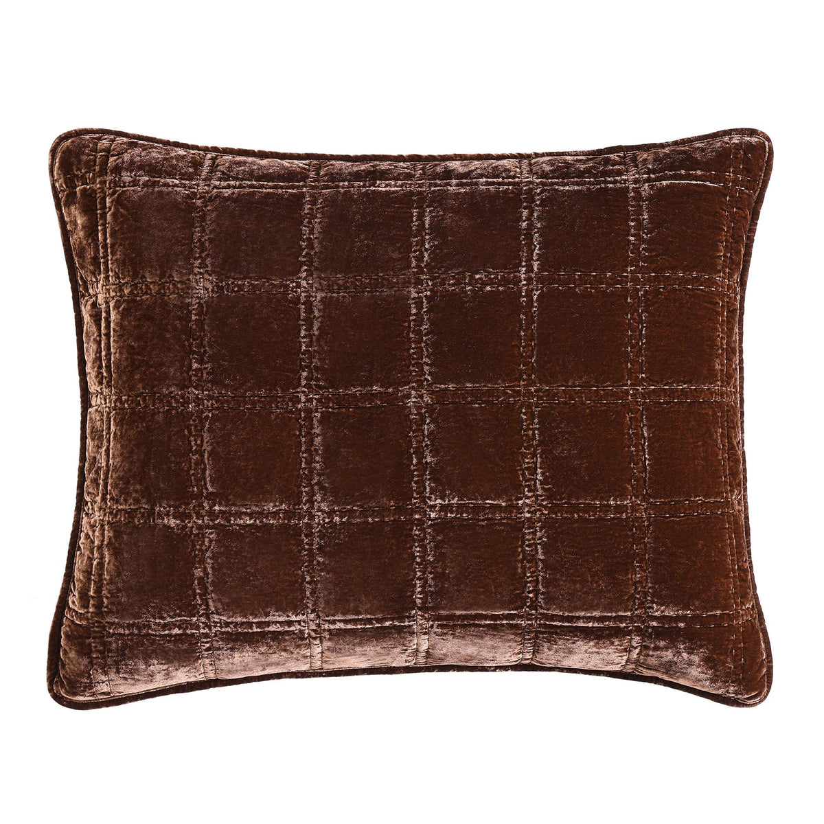 Stella Faux Silk Velvet Double Box Stitch Pillow Sham, 21" x 27", Copper Brown, 1PC