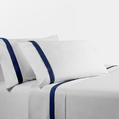 350TC Flange Design Sheet Set, Queen, Navy, 4PC