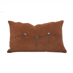 Western Suede Antique Silver Concho & Studded Lumbar Pillow, 12" x 20", Tobacco, 1PC