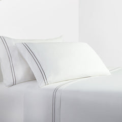 350TC Embroidered Stripe White Sheet Set, Queen, Gray, 4PC