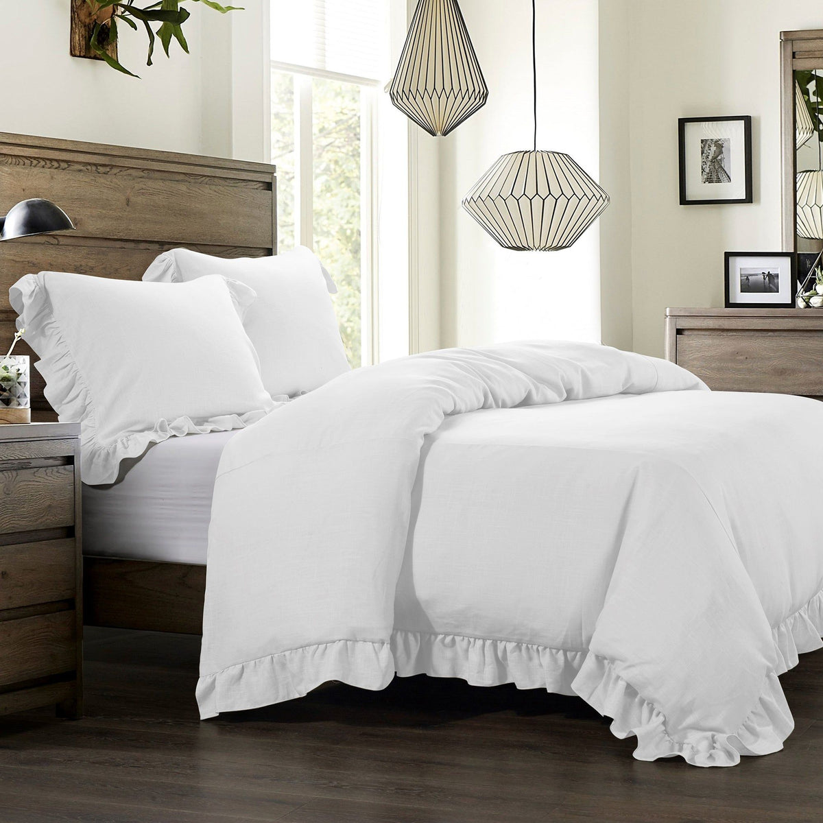 Lily Washed Linen Duvet Cover, Twin, White, 1PC