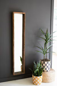 Recycled wood shadow box framed mirror