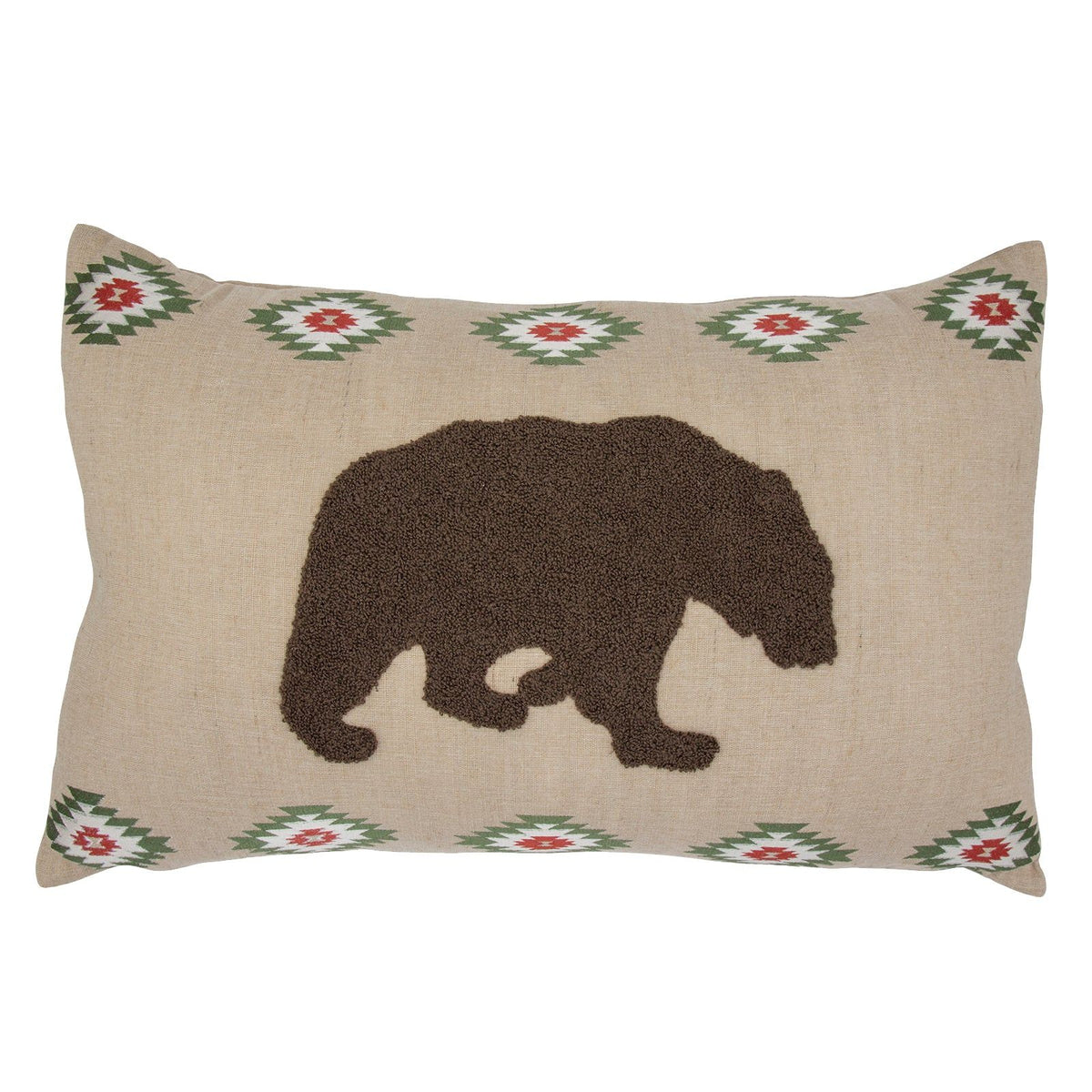 Aztec Embroidered Bear Burlap Lumbar Pillow, 16" x 26", 1PC