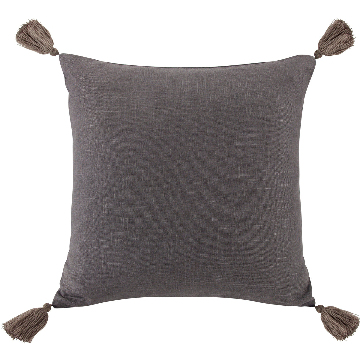 Luna Washed Linen Tasseled Square Pillow, 18" x 18", Slate, 1PC