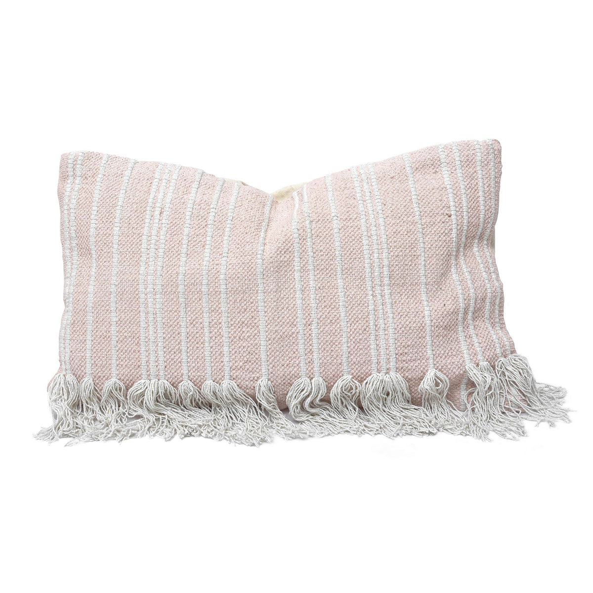 Fringed Stripe Lumbar Rug Pillow, 16" x 26", Blush, 1PC