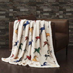 Wild Horses Campfire Sherpa Throw, 54" x 68", 1PC, 6 MOQ