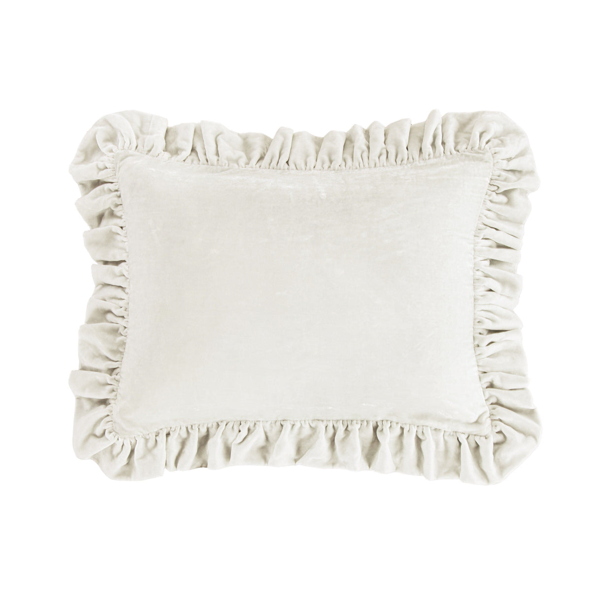 Stella Faux Silk Velvet Ruffled Oblong Pillow, 16" x 21", Stone, 1PC