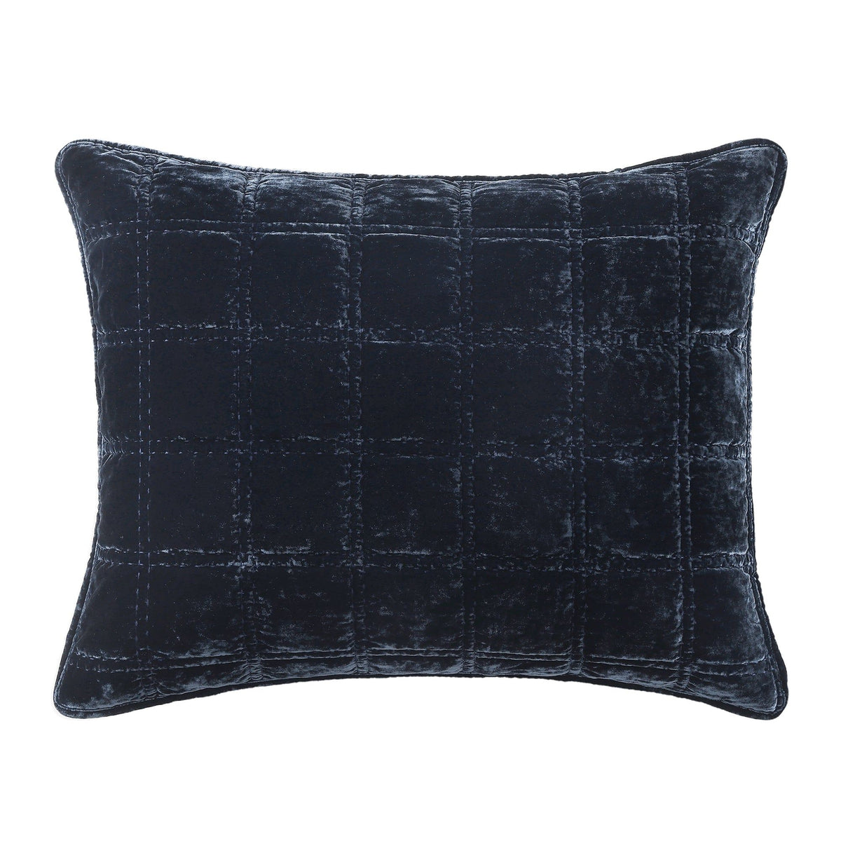 Stella Faux Silk Velvet Double Box Stitch Pillow Sham, 21" x 34", Midnight Blue, 1PC