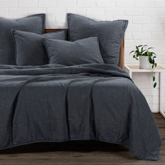 Stonewashed Cotton Canvas Coverlet, Full/Queen, Charcoal, 1PC