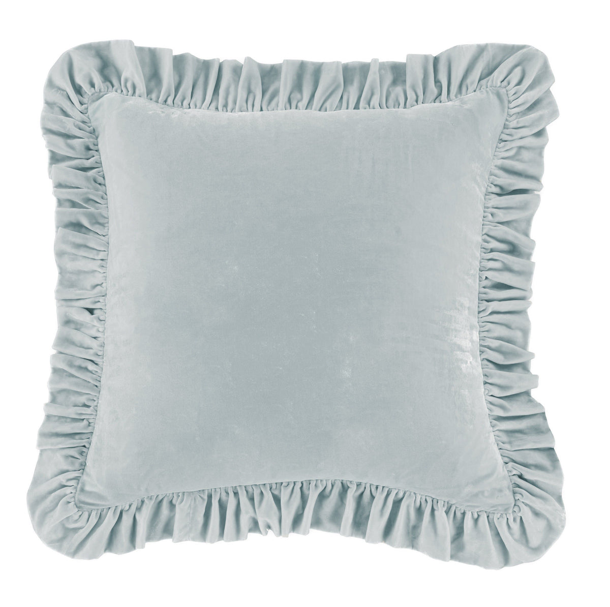 Stella Faux Silk Velvet Ruffled Euro Sham, 27" x 27", Icy Blue, 1PC