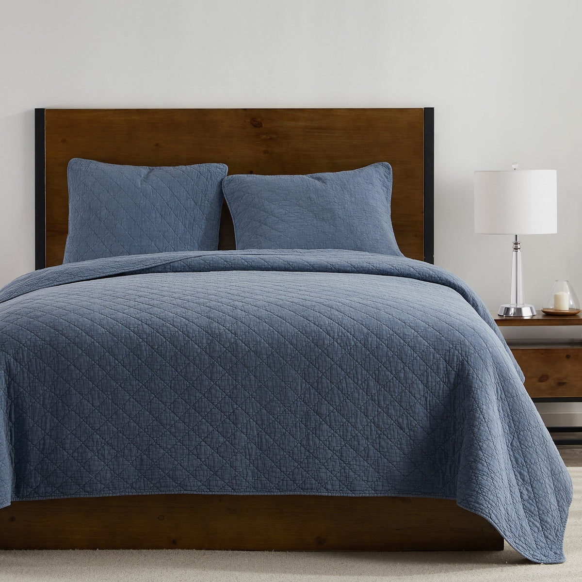 Stonewashed Cotton Gauze Quilt Set, King, French Blue, 3PC