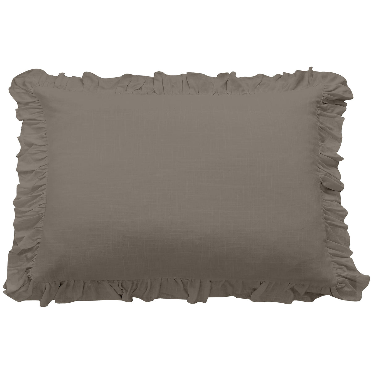 Lily Washed Linen Ruffled Dutch Euro Pillow, 27" x 39", Taupe, 1PC