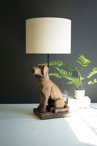WOODEN DOG TABLE LAMP BASE WITH SHADE