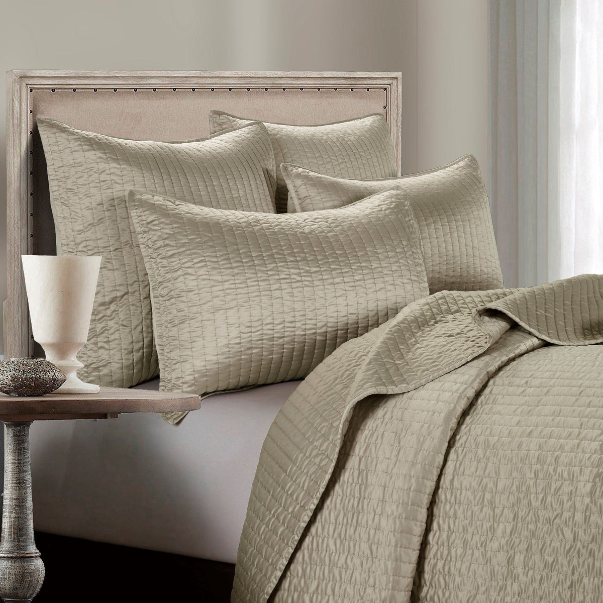 Satin Channel Quilt Set, King, Taupe, 3PC