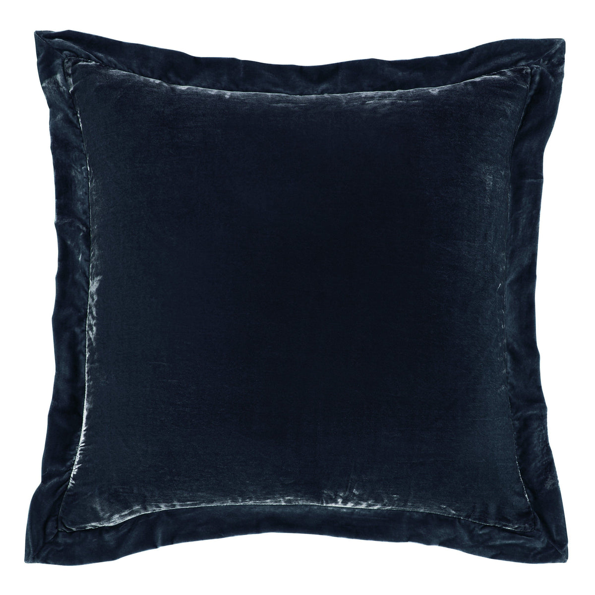 Stella Faux Silk Velvet Flanged Euro Sham, 27" x 27", Midnight Blue, 1PC