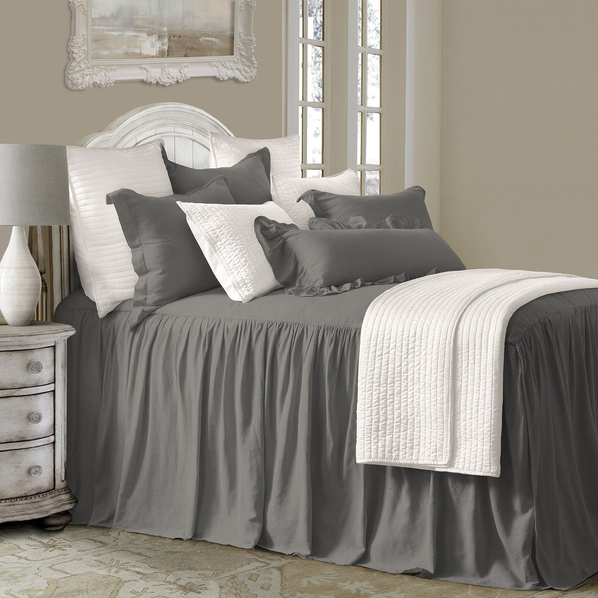 Luna Washed Linen Bedspread Set, Twin, Slate, 2PC