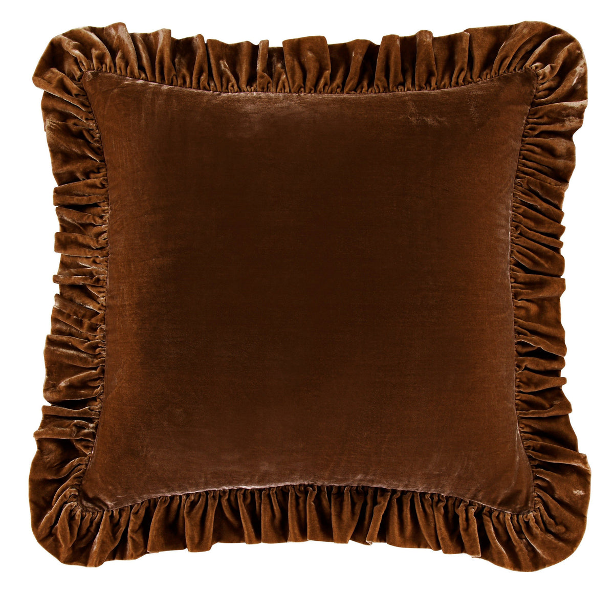 Stella Faux Silk Velvet Ruffled Euro Sham, 27" x 27", Copper Brown, 1PC