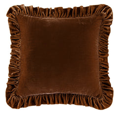 Stella Faux Silk Velvet Ruffled Euro Sham, 27" x 27", Copper Brown, 1PC
