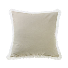 Charlotte Tan Burlap Off-White Lace Trim Square Pillow, 18" x 18", 1PC