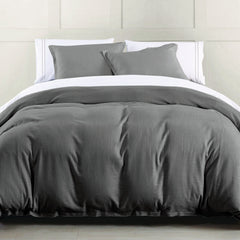 Hera Washed Linen Flange Comforter Set, Super King, Slate, 3PC