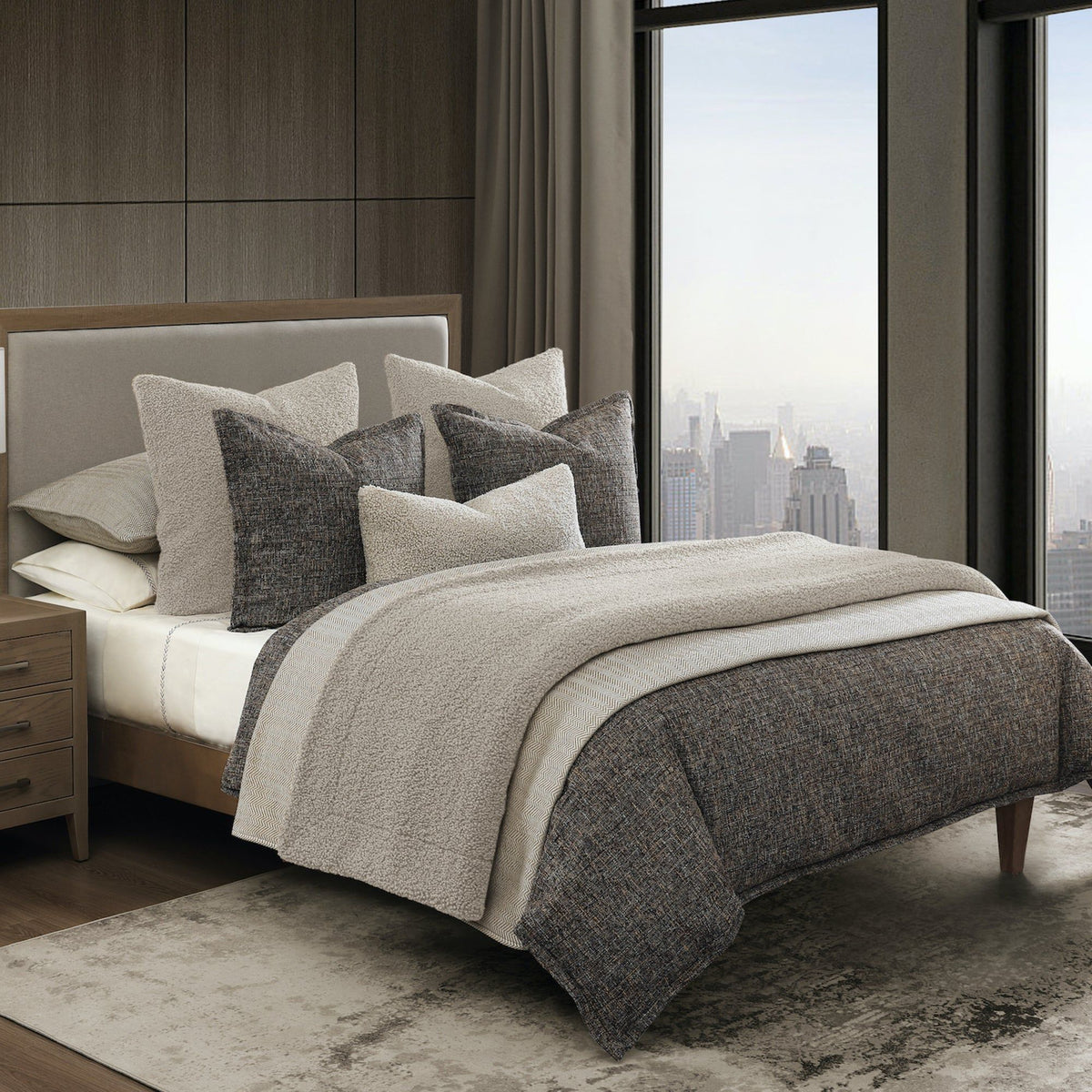 Tweed Duvet Cover Set, Queen, Brown, 3PC