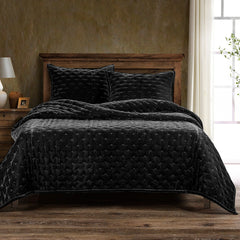 Stella Faux Silk Velvet Quilt, King, Black, 1PC