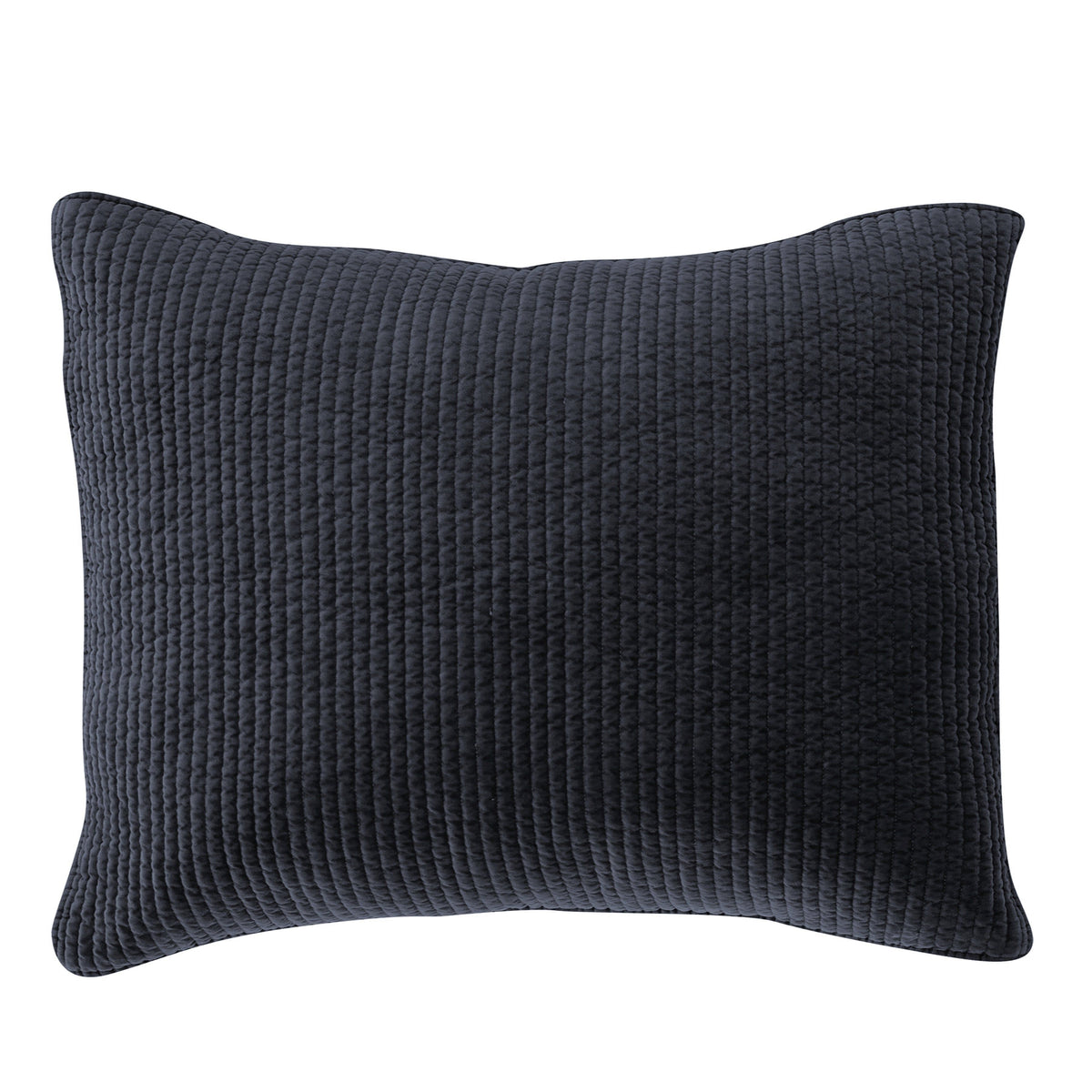 Stonewashed Cotton Velvet Quilted Pillow Sham, 21" x 27", Navy, 1PC