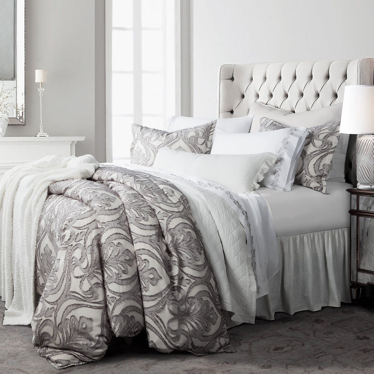 Nicole Damask Duvet Cover Set, Super Queen, 3PC
