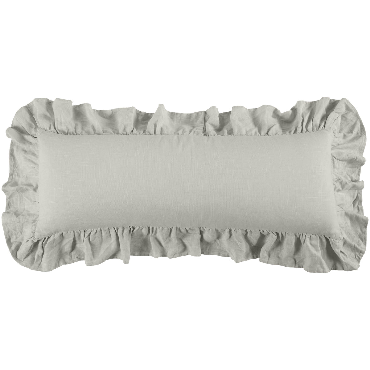 Luna Washed Linen Ruffled Lumbar Pillow, 14" x 36", Gray, 1PC
