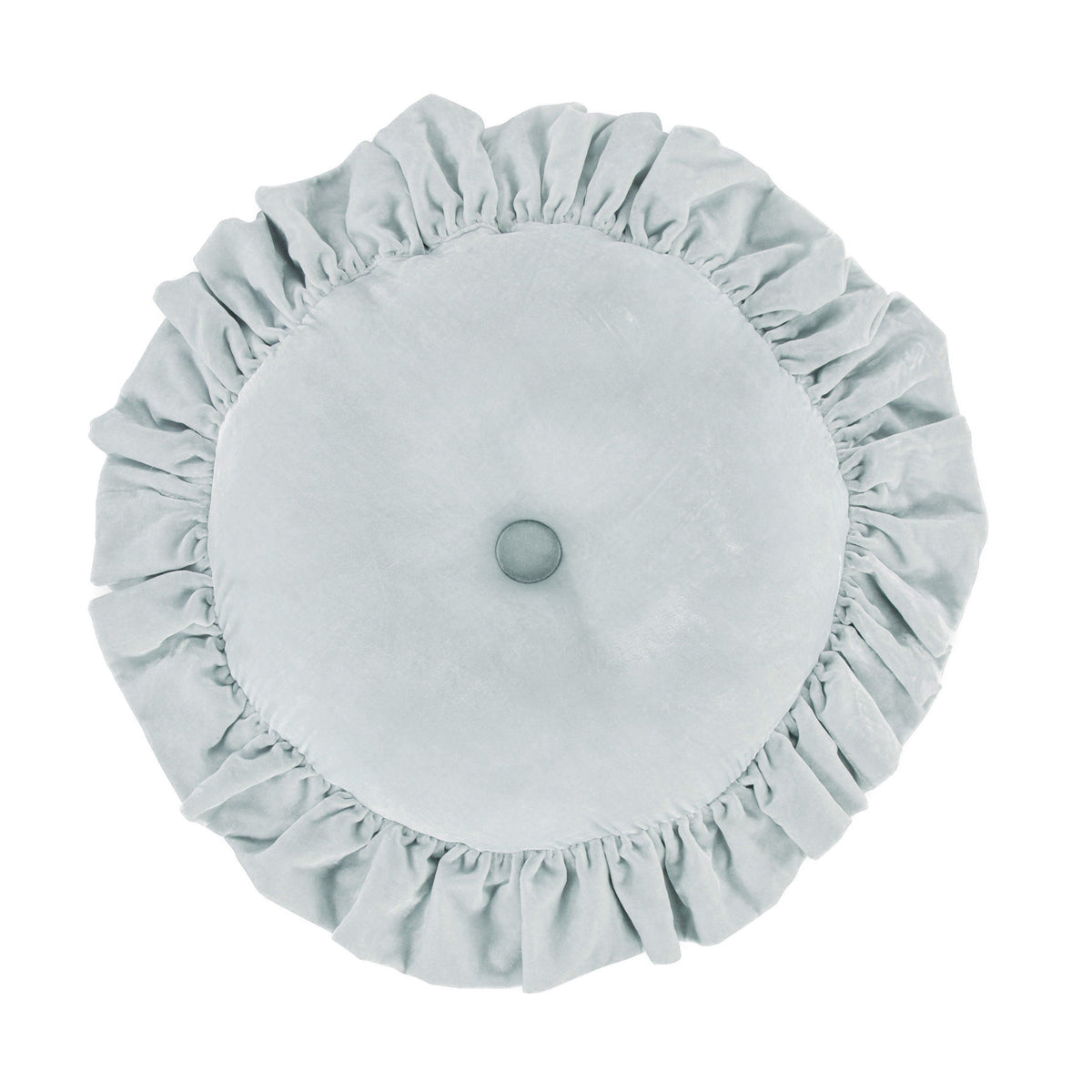 Stella Faux Silk Velvet Ruffled Round Pillow, 18", Icy Blue, 1PC
