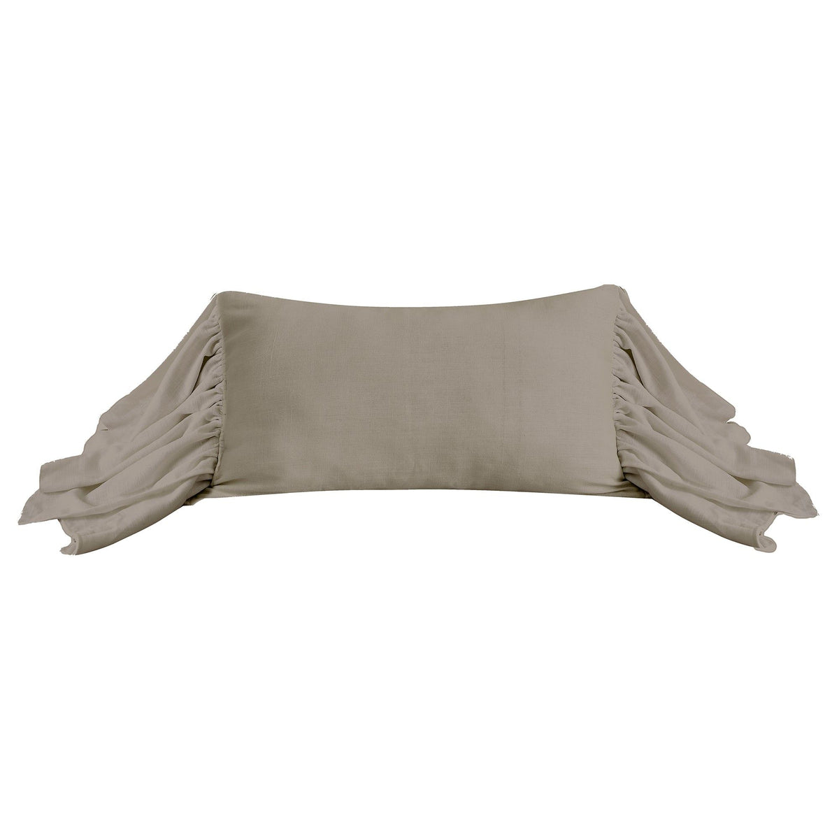Luna Washed Linen Long Ruffled Pillow, 16" x 26", Taupe, 1PC