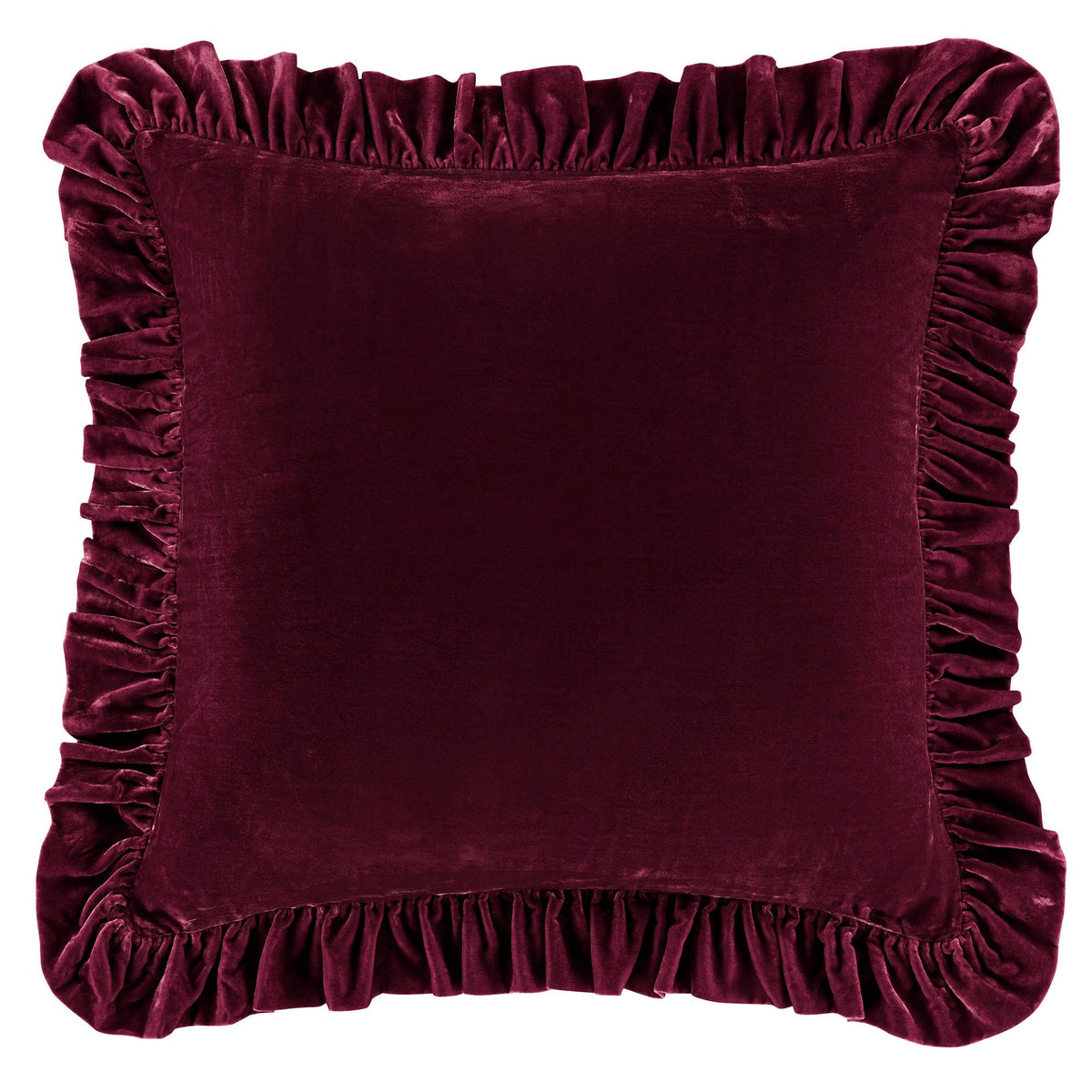 Stella Faux Silk Velvet Ruffled Euro Sham, 27" x 27", Garnet Red, 1PC
