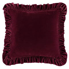 Stella Faux Silk Velvet Ruffled Euro Sham, 27" x 27", Garnet Red, 1PC