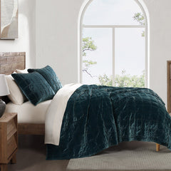 Stella Faux Silk Double Box Stitch Quilt Set, Queen, Teal, 3PC