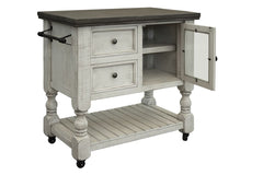 Stone - Kitchen Island With 2 Drawer / 1 Glass Door - Antiqued Ivory / Weathered Gray