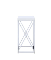 Edmund - Square Accent Side Table - White High Gloss And Chrome
