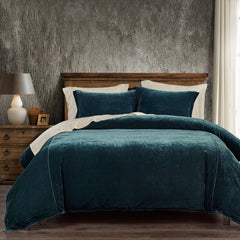 Stella Faux Silk Velvet Duvet Cover Set, Queen, Storm Blue, 3PC