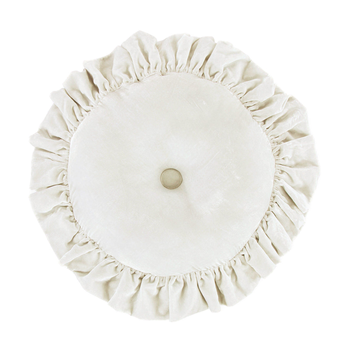 Stella Faux Silk Velvet Ruffled Round Pillow, 18", Stone, 1PC