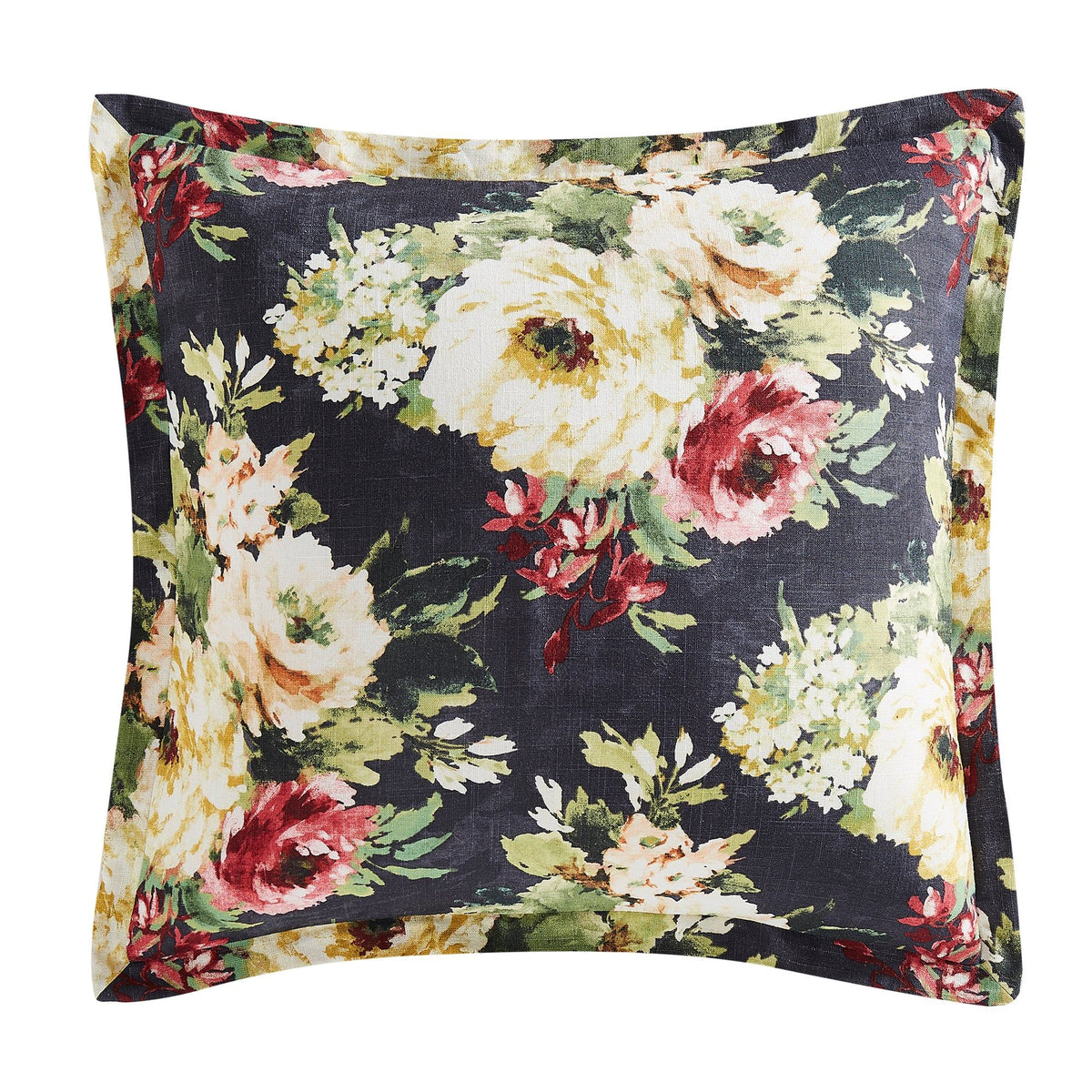 Peony Washed Linen Flanged Euro Sham, 27" x 27", Charcoal, 1PC