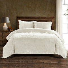 Stella Faux Silk Velvet Duvet Cover Set, Queen, Stone, 3PC