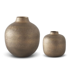 Set Of 2 Crackled Brown Metal Vases