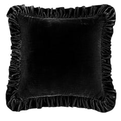 Stella Faux Silk Velvet Ruffled Euro Sham, 27" x 27", Black, 1PC