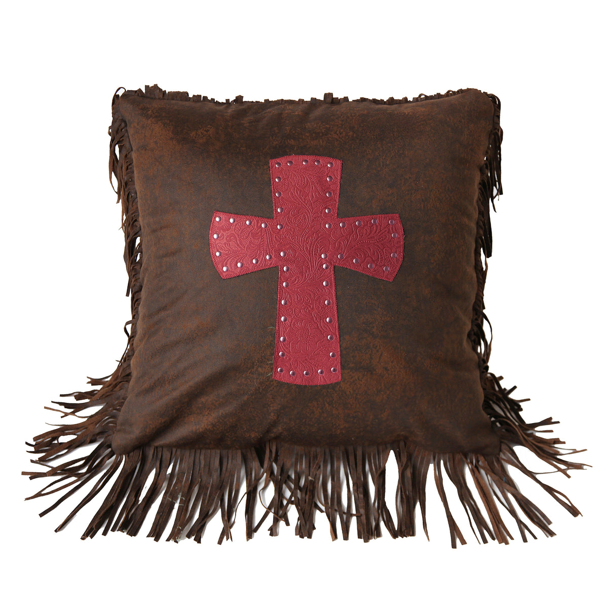 Cheyenne Cross Tooled Leather Throw Pillow, 18" x 18", Red, 1PC
