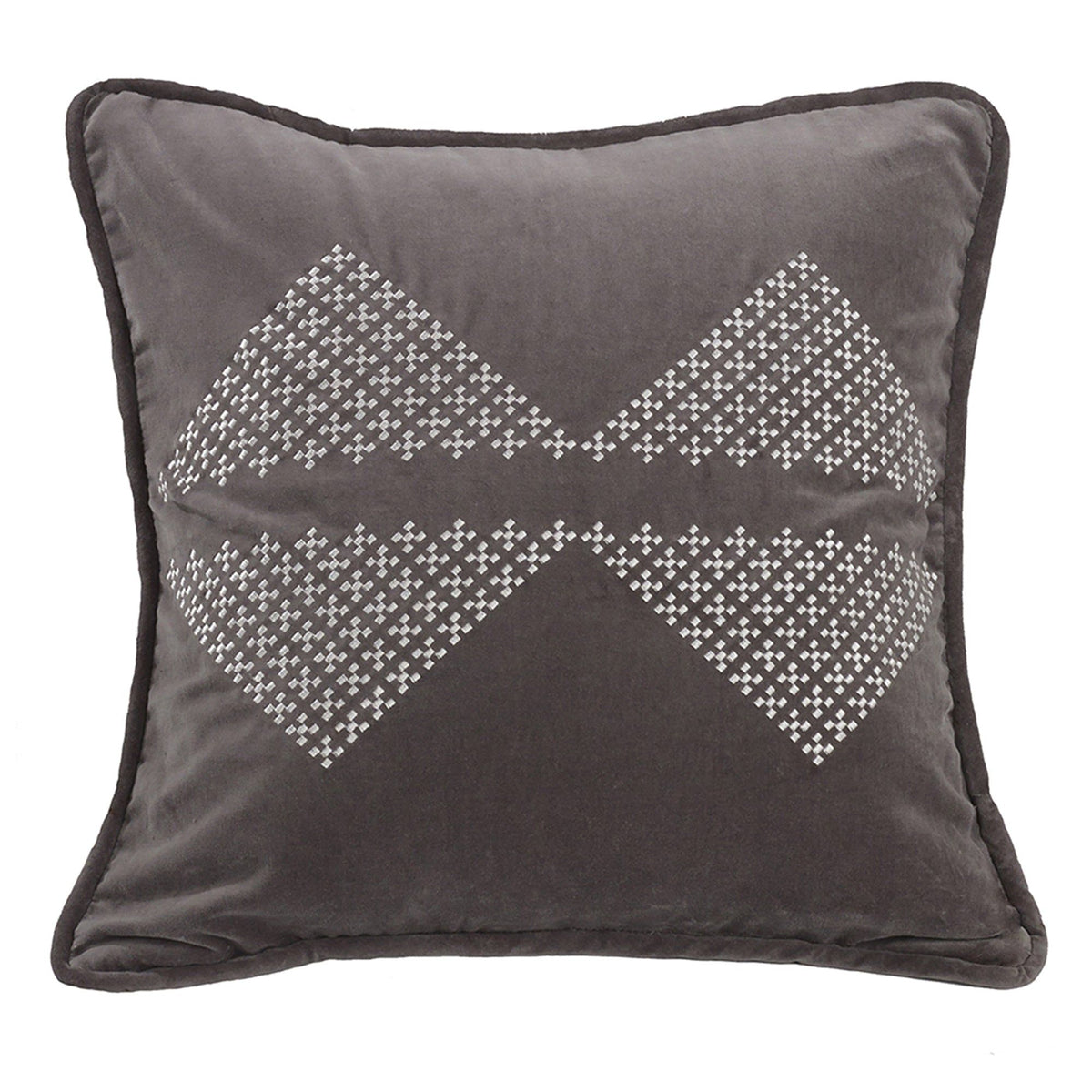 Whistler Embroidered Diamond Gray Velvet Throw Pillow, 18" x 18", 1PC